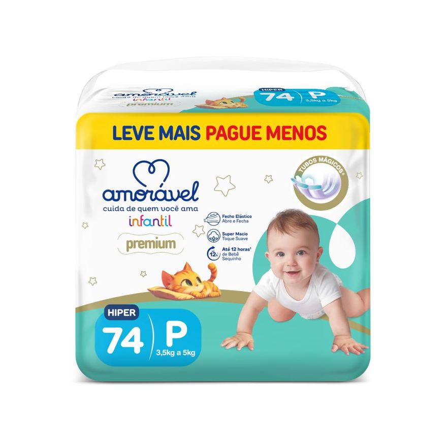 Amoravel Fralda Amorável Premium P 74 Unidades