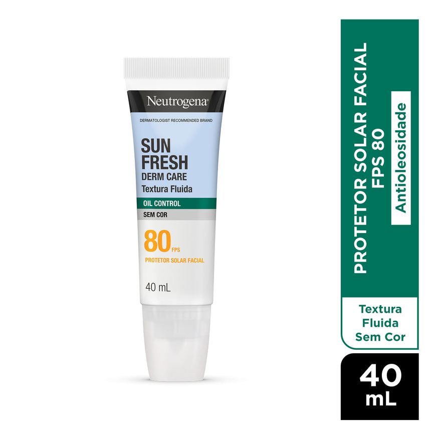 Neutrogena Protetor Solar Facial Sun Fresh Derm Care Oil Control Fluido Sem Cor FPS80 40ml